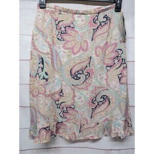 Bloomingdales 100% Silk Knee Length Skirt w/Lining Pink Paisley Size 10 w/ Tags